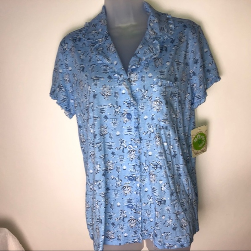 White Orchard Sleep Shirt Blue & White City Scape Medium NWT